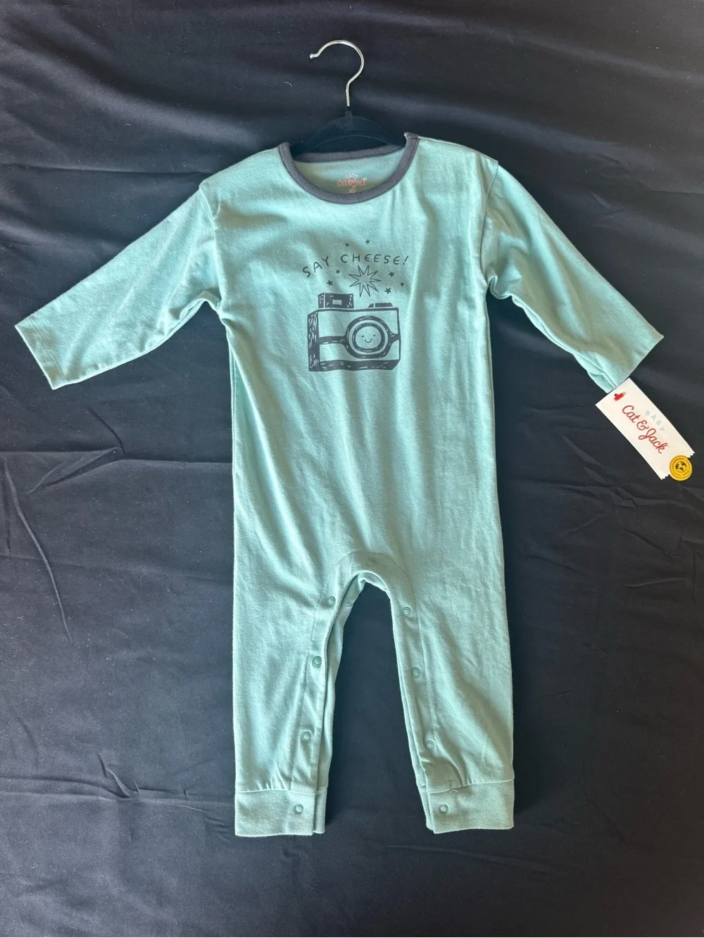 NWT Cat & Jack Baby Mint Green Say Cheese Camera Long Sleeve Romper Jumpsuit